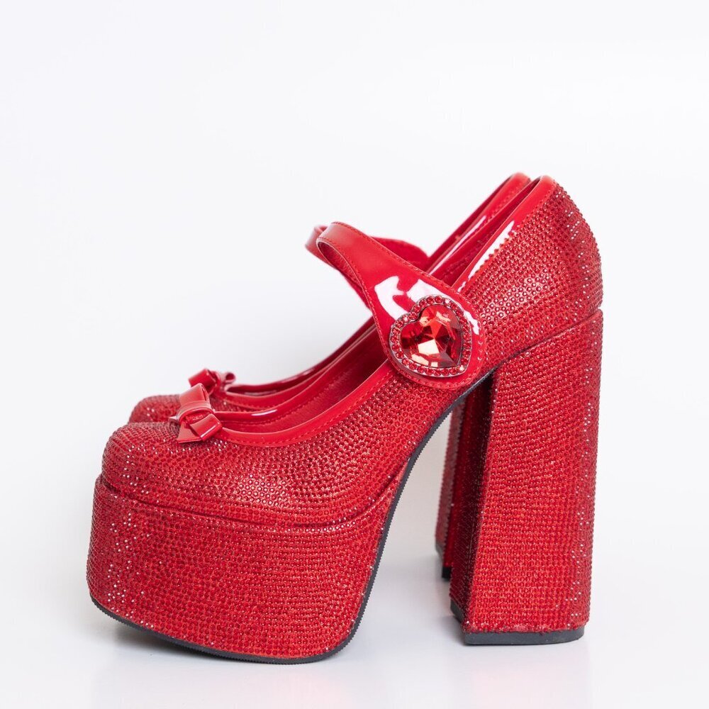 Dolls Kill Red Glitter Platform Mary Jane Heels - Picture 4 of 16